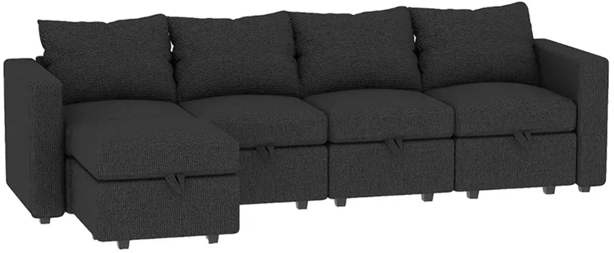 Modular 4-Seat Sectional Sofa with Wooden Frame and Chaise, Convertible Sofa with Pull-Out Bed, Available in Black, White, and Gray,109" L x 54.5" W x 34" H