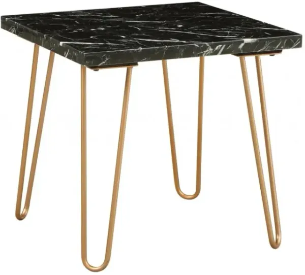 Hivvago Black Marble And Gold Geometric End Table