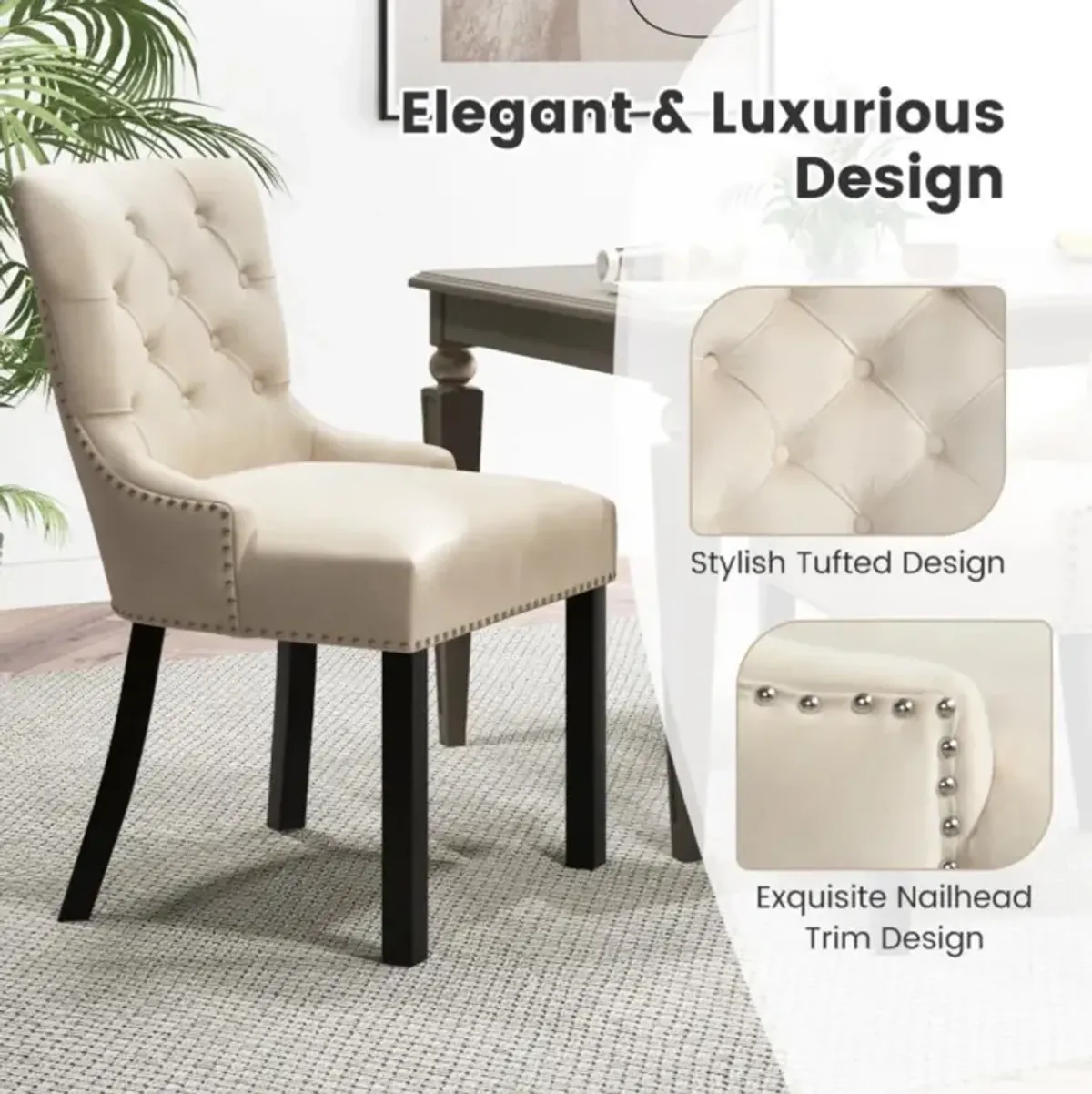 Hivvago Upholstered Dining Chairs Set of 2 Tufted Wingback Chairs with Rubber Wood Legs