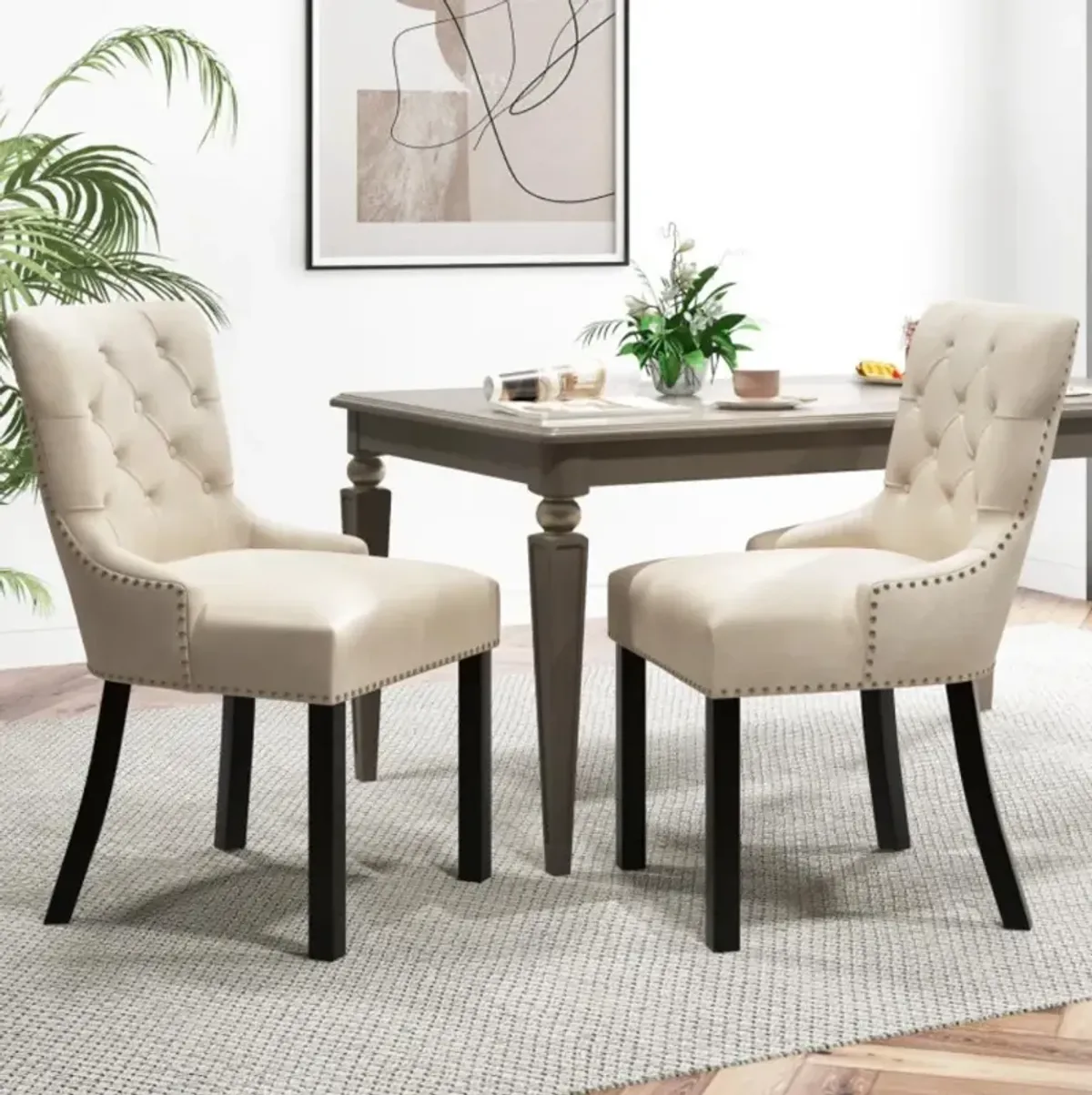 Hivvago Upholstered Dining Chairs Set of 2 Tufted Wingback Chairs with Rubber Wood Legs