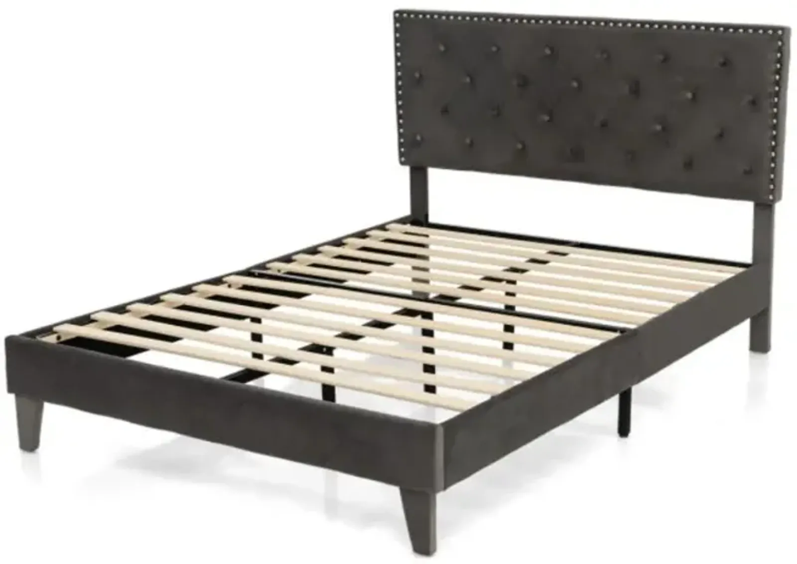 Hivvago Upholstered Bed Frame with Velvet Headboard