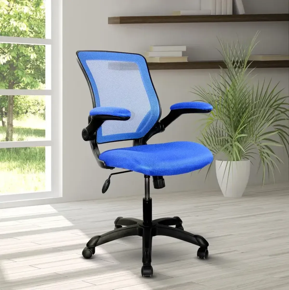 Techni Mobili Mesh Task Office Chair with Flip Up Arms. Color: Blue