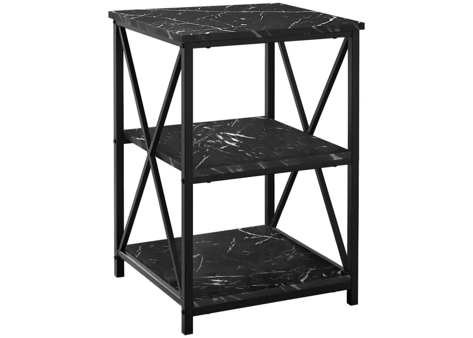 Monarch Specialties I 3595 Accent Table, Side, End, Nightstand, Lamp, Living Room, Bedroom, Metal, Laminate, Black Marble Look, Contemporary, Modern