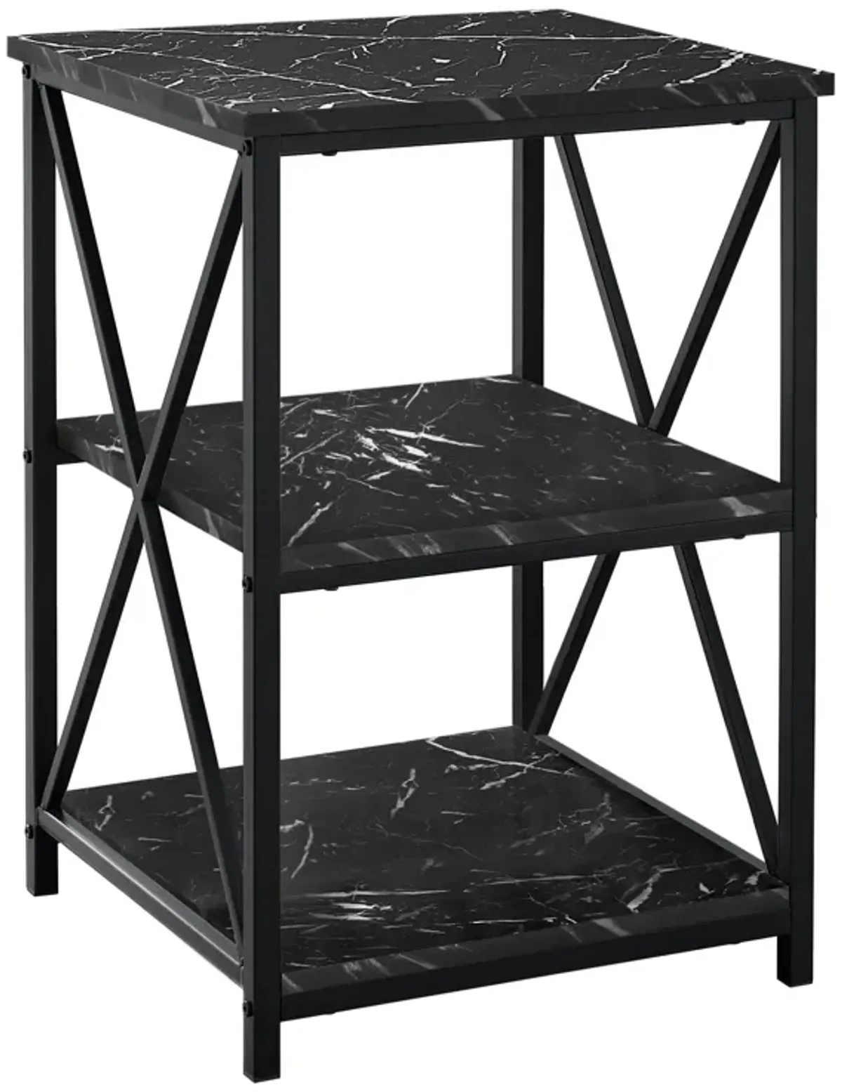 Monarch Specialties I 3595 Accent Table, Side, End, Nightstand, Lamp, Living Room, Bedroom, Metal, Laminate, Black Marble Look, Contemporary, Modern