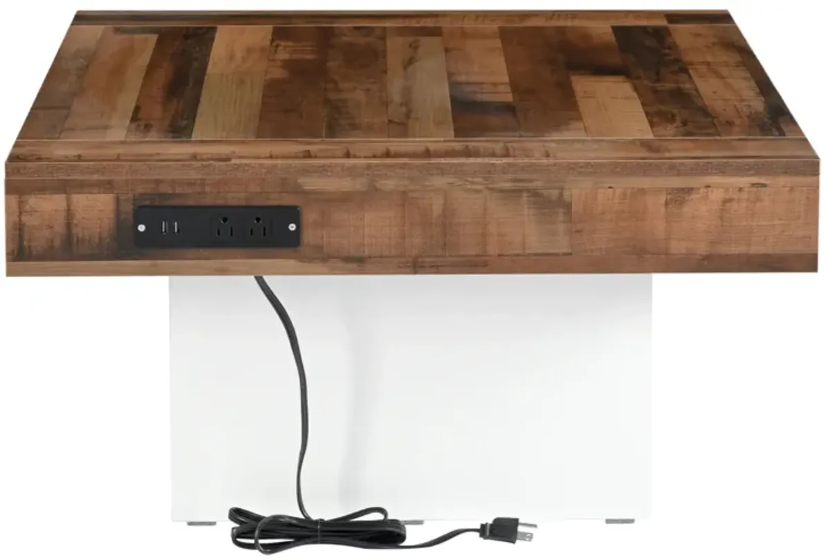 Merax Farmhouse Coffee Table with 2 USB Ports and LED Light