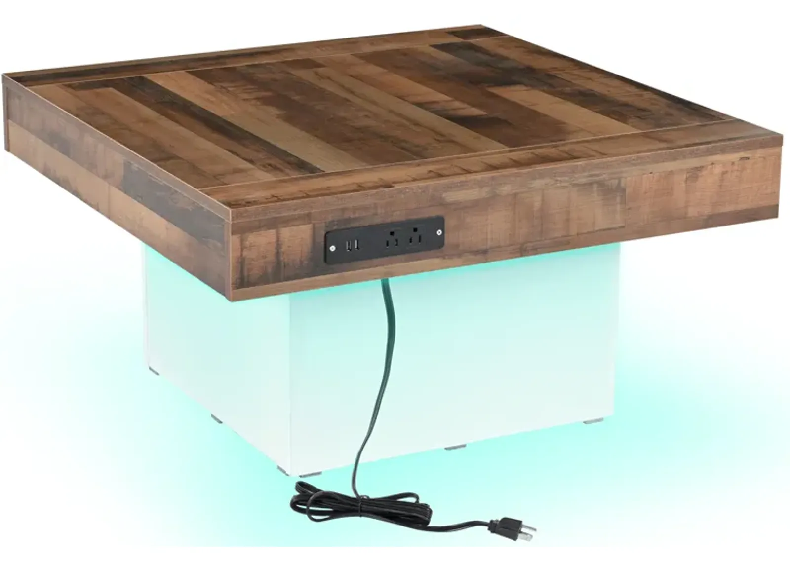 Merax Farmhouse Coffee Table with 2 USB Ports and LED Light