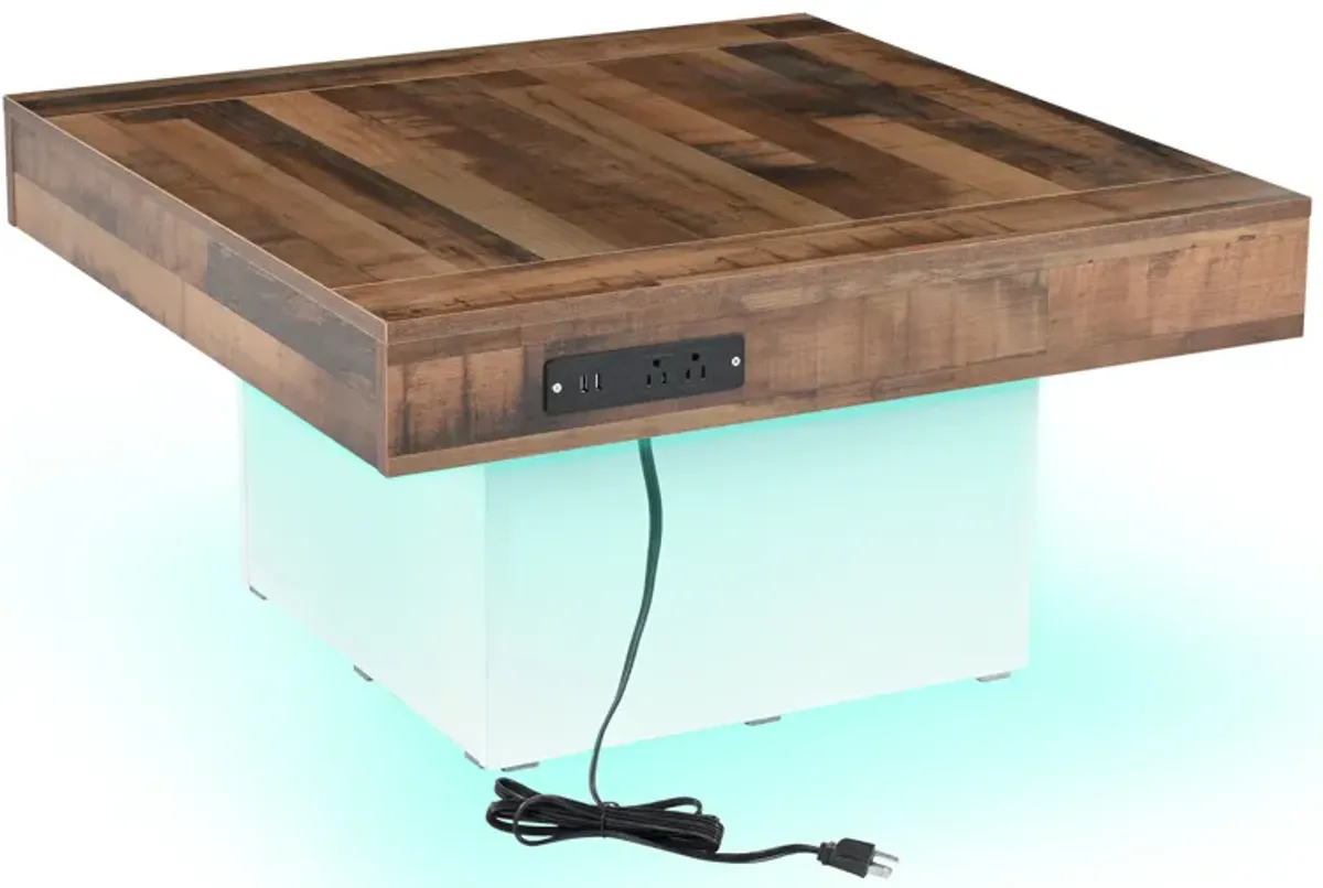 Merax Farmhouse Coffee Table with 2 USB Ports and LED Light