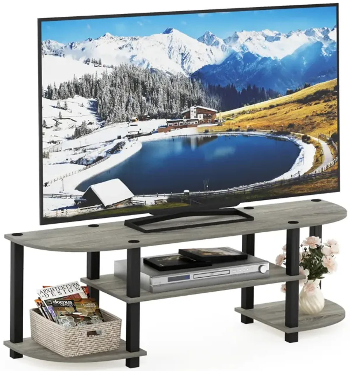 Furinno Furinno 11058GYW/BK Turn-S-Tube Wide TV Entertainment Center, Oak Grey/Black