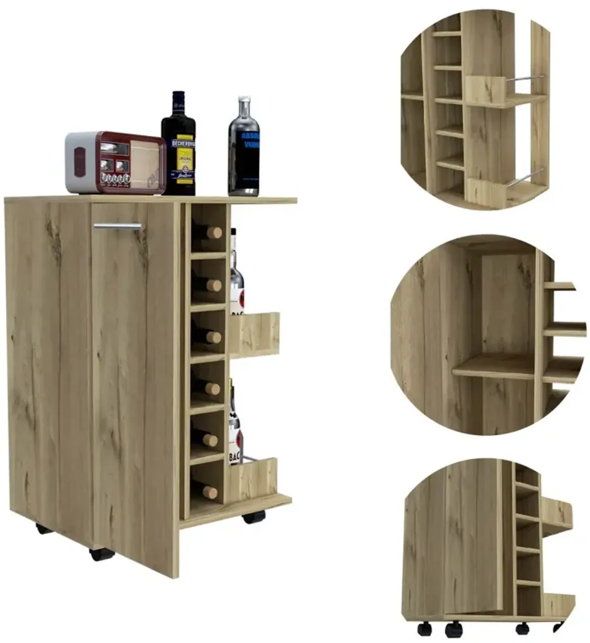 Bartlet 2-Shelf 6-Bottle Bar Cart With Division Light Oak