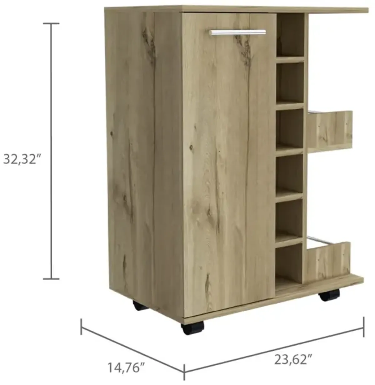 Bartlet 2-Shelf 6-Bottle Bar Cart With Division Light Oak