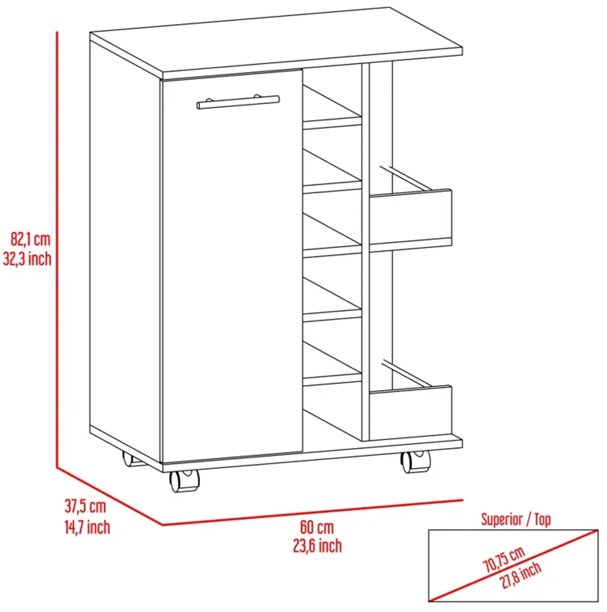 Bartlet 2-Shelf 6-Bottle Bar Cart With Division Light Oak