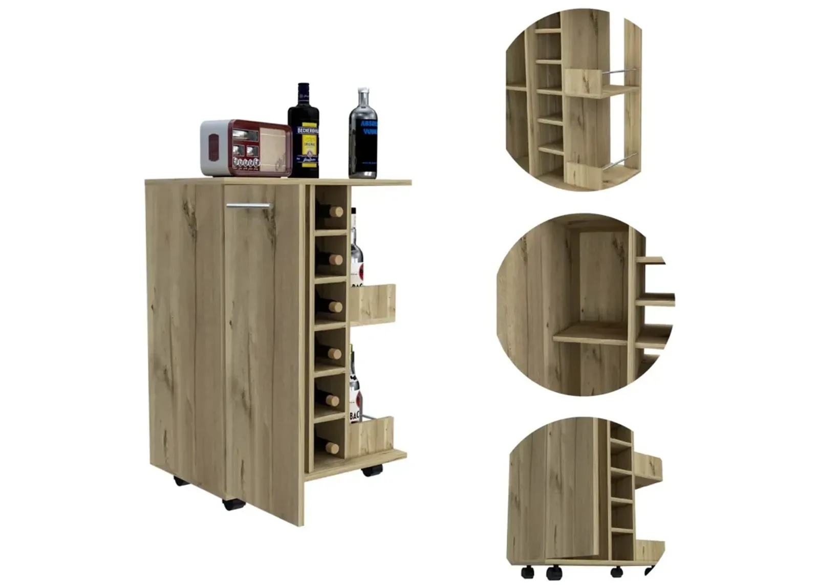 Bartlet 2-Shelf 6-Bottle Bar Cart With Division Light Oak