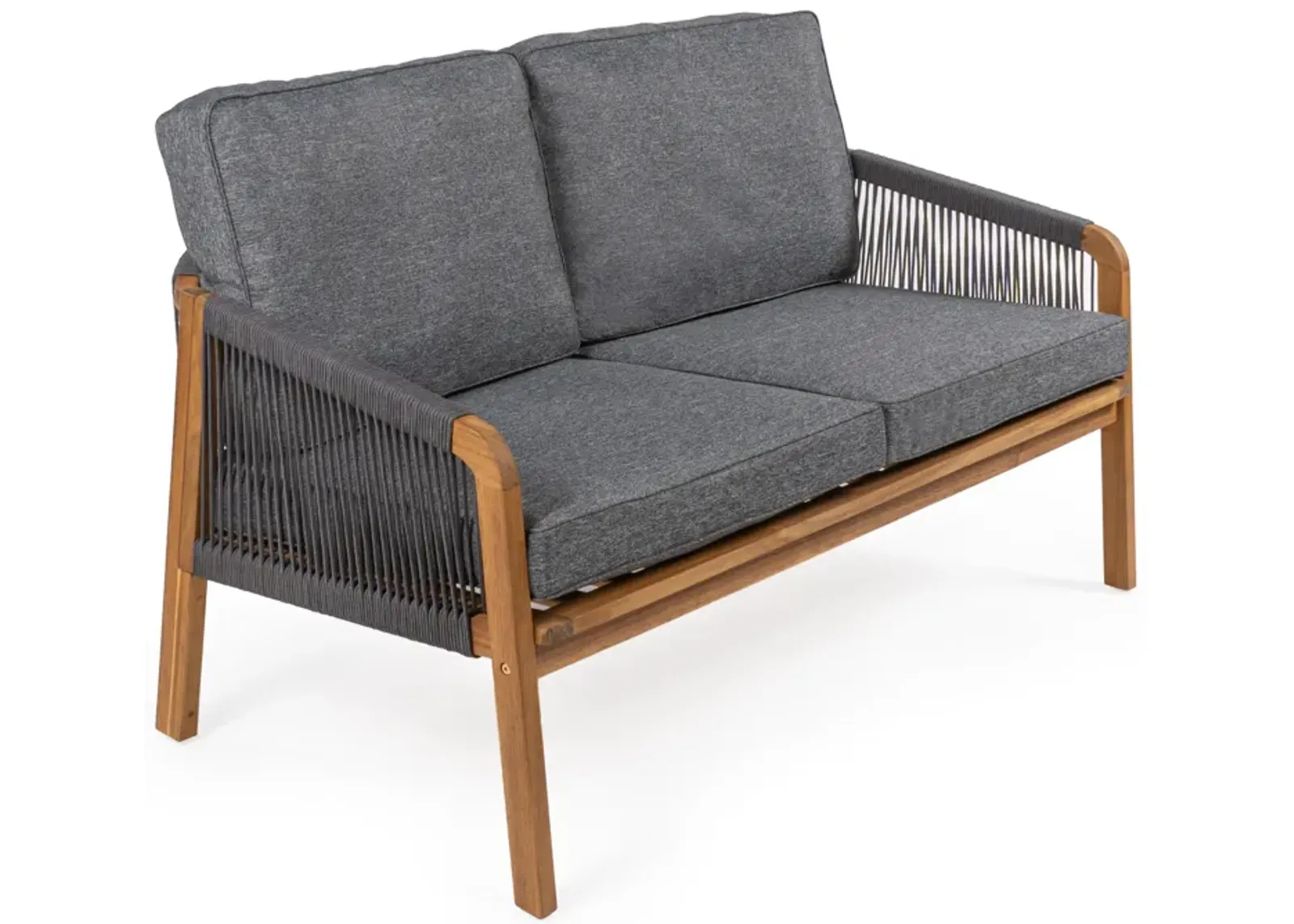 Arwen Modern Bohemian Roped Acacia Wood Outdoor Loveseat with Cushions