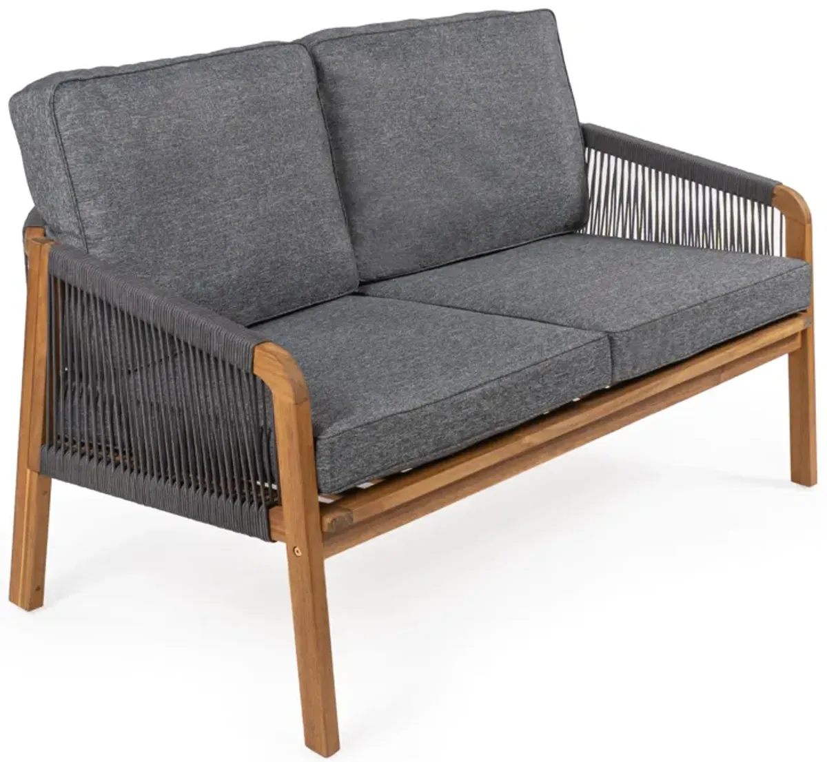 Arwen Modern Bohemian Roped Acacia Wood Outdoor Loveseat with Cushions