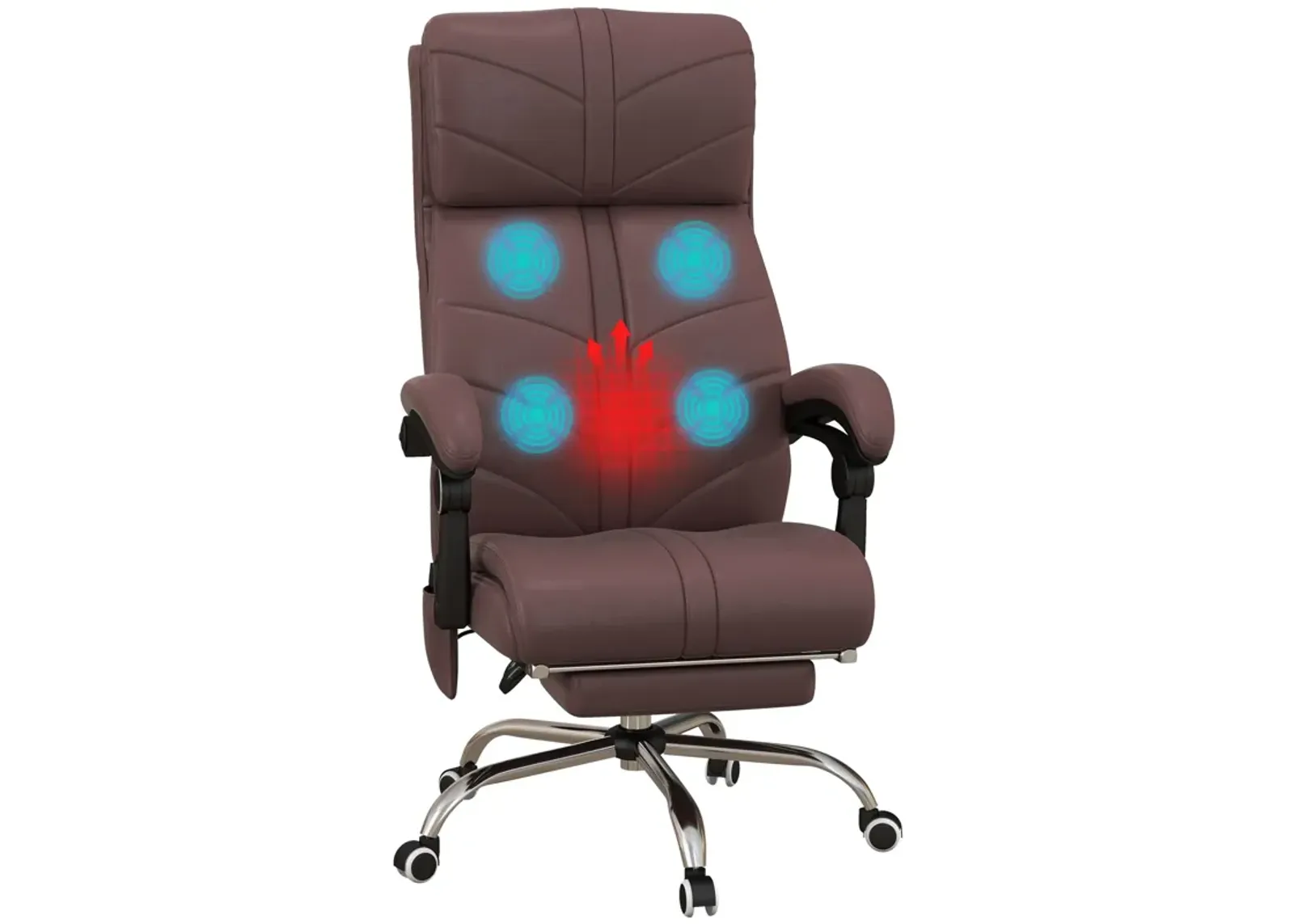 Brown PU Leather Massage Chair: 4 Vibration Points, Reclining