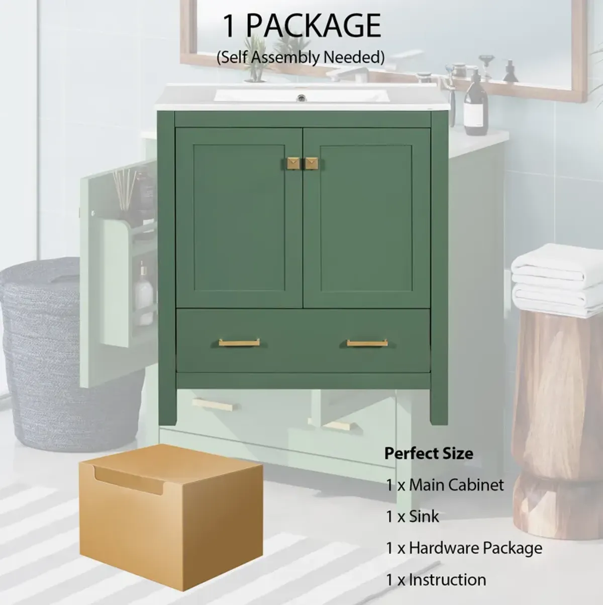 Gewnee 30 Inch Green Bathroom Vanity with Single Sink