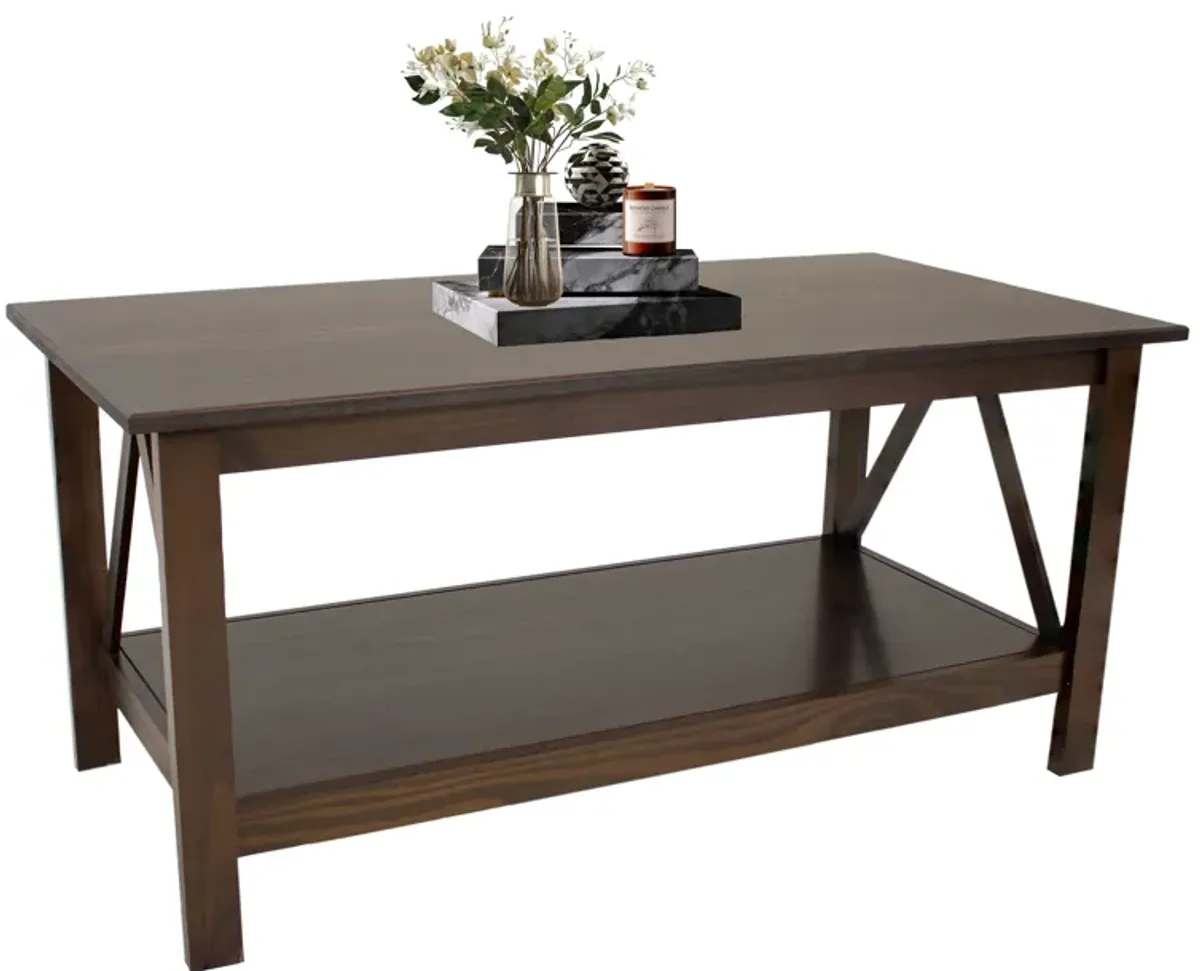 Sunnydaze Solid Pine Coffee Table with Shelf - Dark Brown - 43.5 in