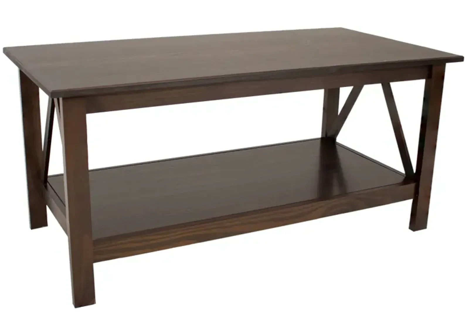 Sunnydaze Solid Pine Coffee Table with Shelf - Dark Brown - 43.5 in