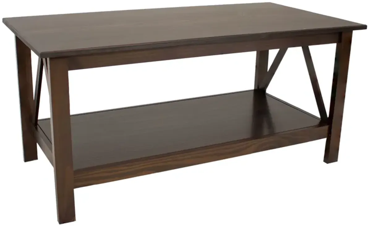 Sunnydaze Solid Pine Coffee Table with Shelf - Dark Brown - 43.5 in