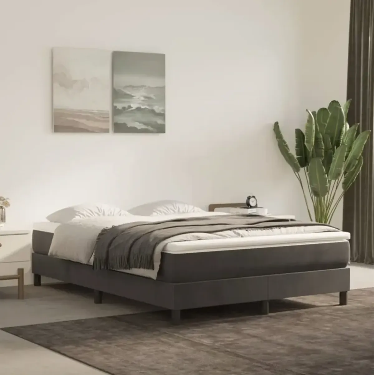 vidaXL Velvet Box Spring Bed Frame, Full Size with Robust Plywood and Engineered Wood Construction, Dark Gray, Perfect Support for Any Mattresses