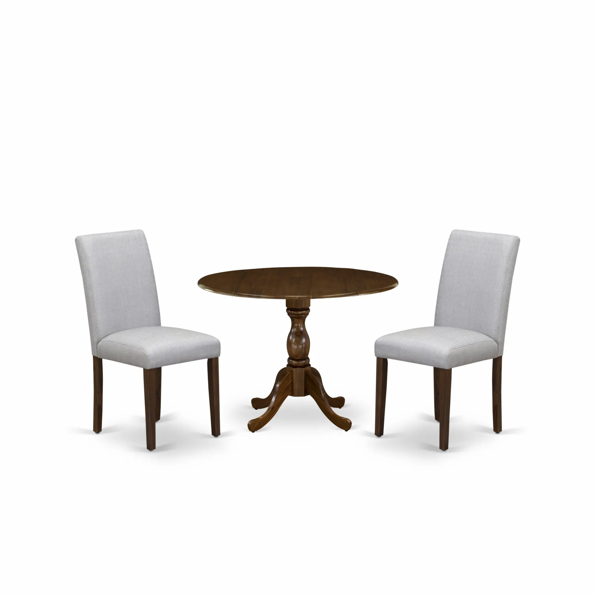 East West Furniture East West Furniture DMAB3-AWA-05 3 Piece Kitchen Table Set Includes 1 Drop Leaves Wood Table and 2 Grey Linen Fabric Parson Dining Room Chairs with High Back - Acacia Walnut Finish