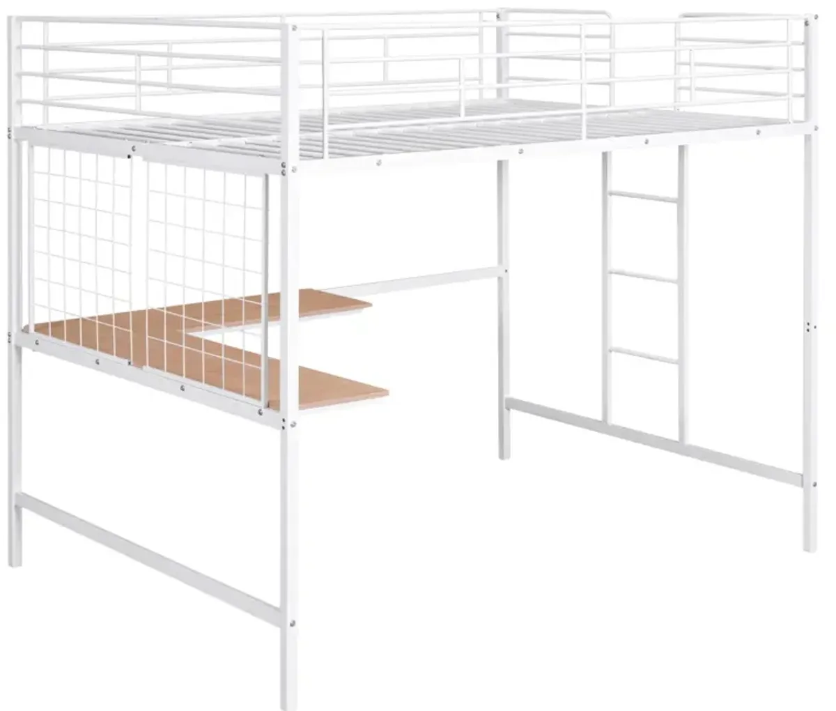 Full Metal Loft Bed With Desk And Metal Grid