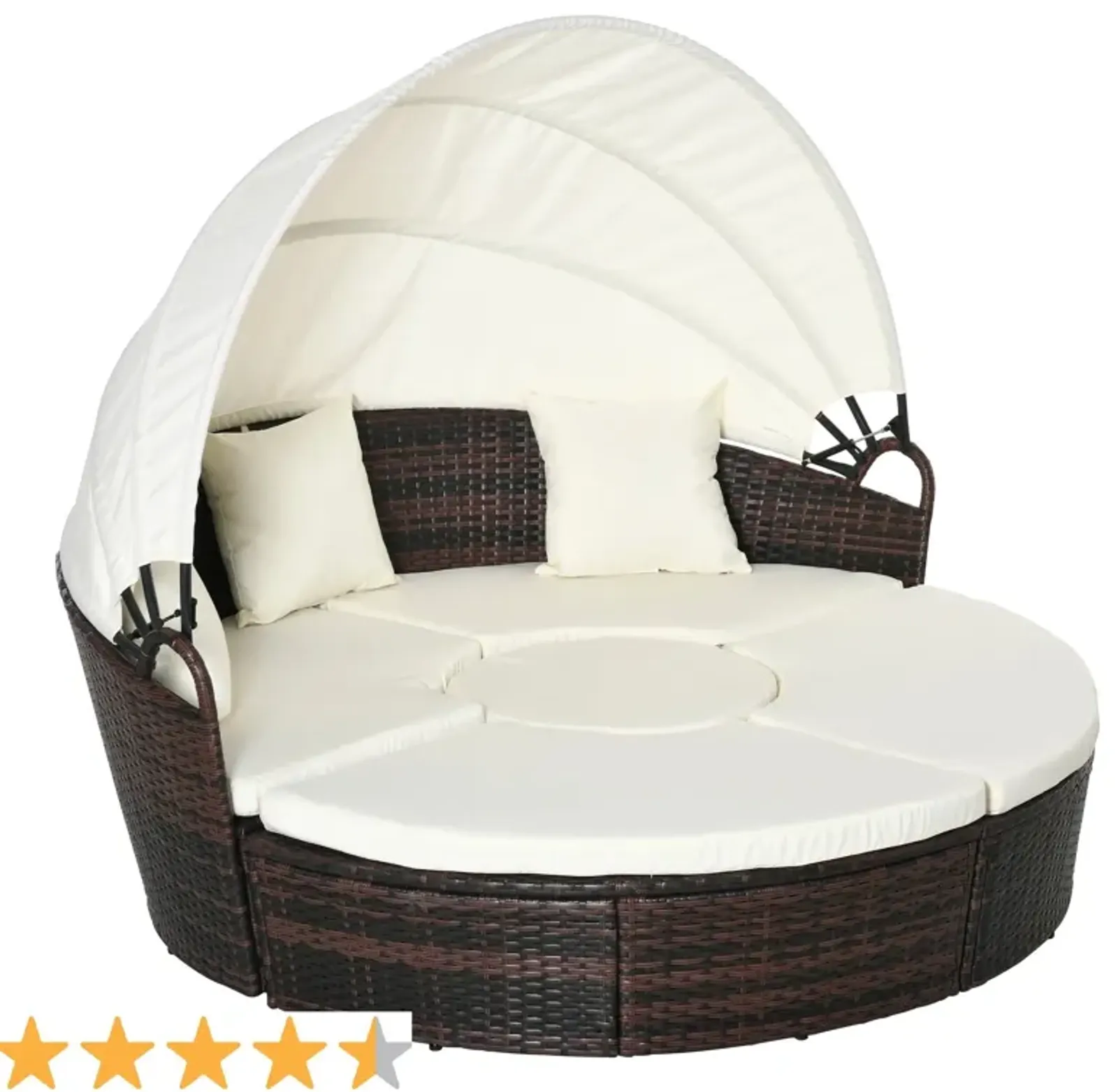 Backyard Rattan Retreat: 4pc Canopied Daybed Set with Plush Pillows