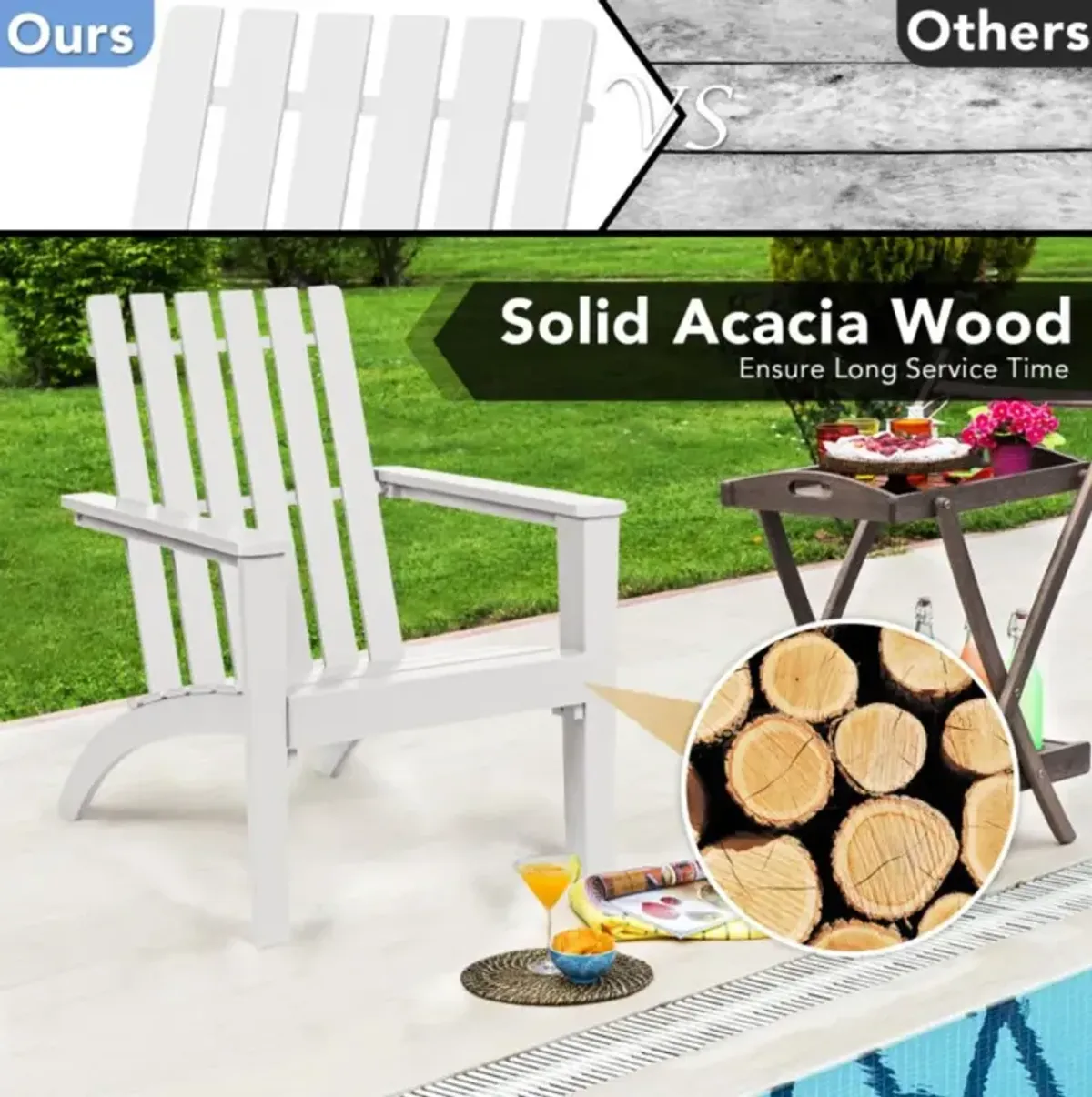 Hivvago Outdoor Durable Patio Acacia Wood Adirondack Lounge Armchair