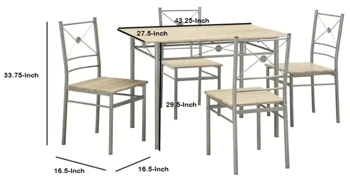 Sturdy Dining Table In A set Of Five, Silver-Benzara