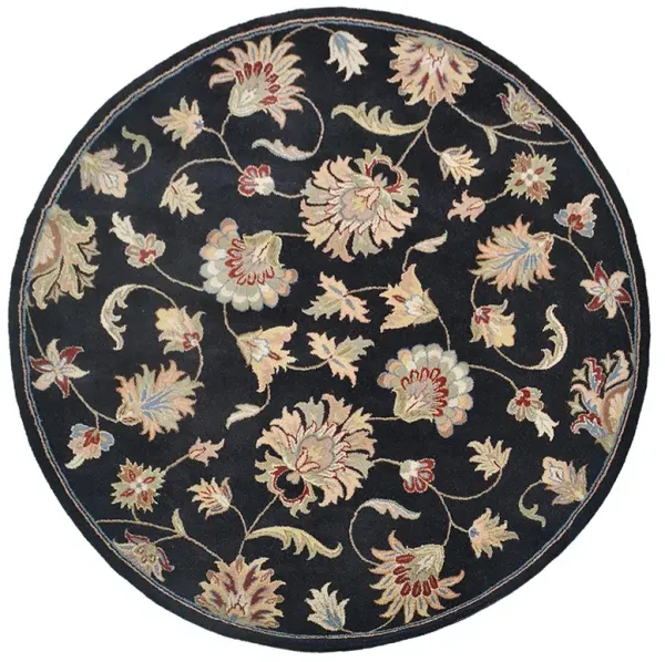 RUGSOTIC CARPETS HAND TUFTED WOOL ECO-FRIENDLY AREA RUGS  - 8'x8', Round Shape, Black, Classic Oriental Traditional  Design, High Pile Handmade Area Rugs for Living Room, Bed Room (K00653)