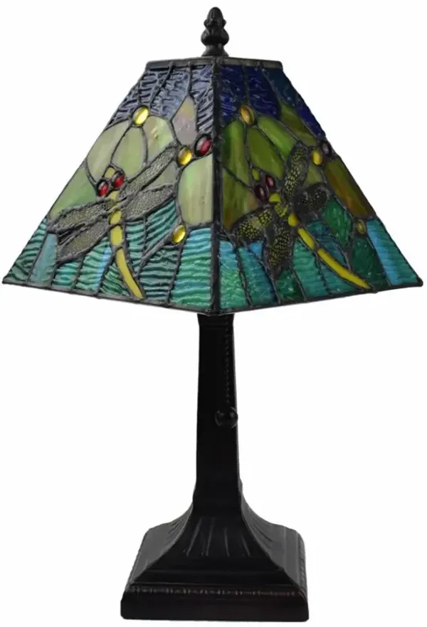 Hivvago 15" Dark Brown Metal Candlestick Table Lamp With Green Empire Shade