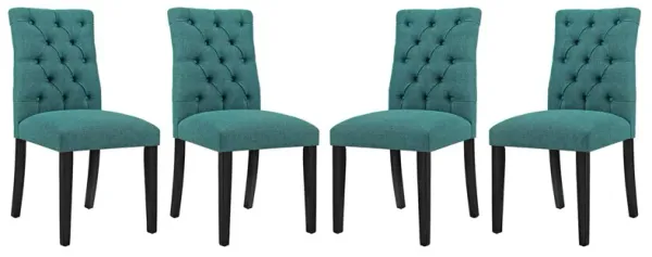 Modway Duchess Modern Tufted Button Upholstered Fabric Parsons Four Dining Chairs in Teal