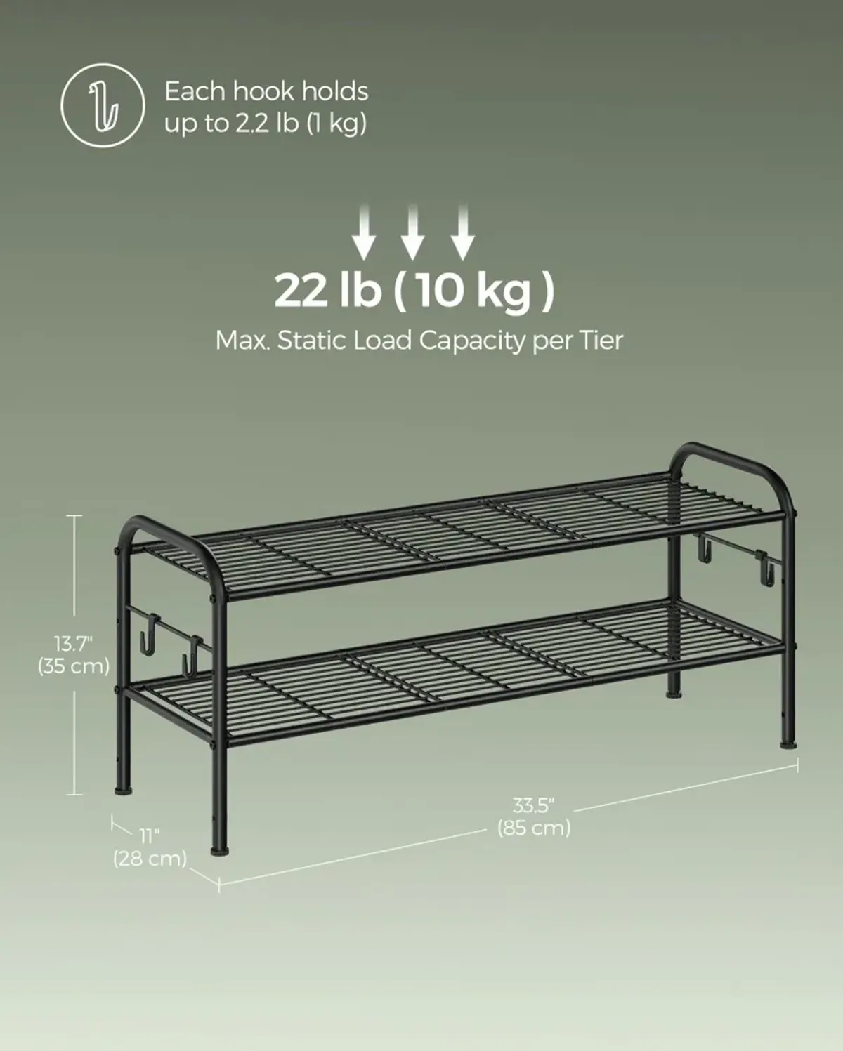 2-Tier Metal Shoe Rack Space-Saving Organizer for Entryway and Closet