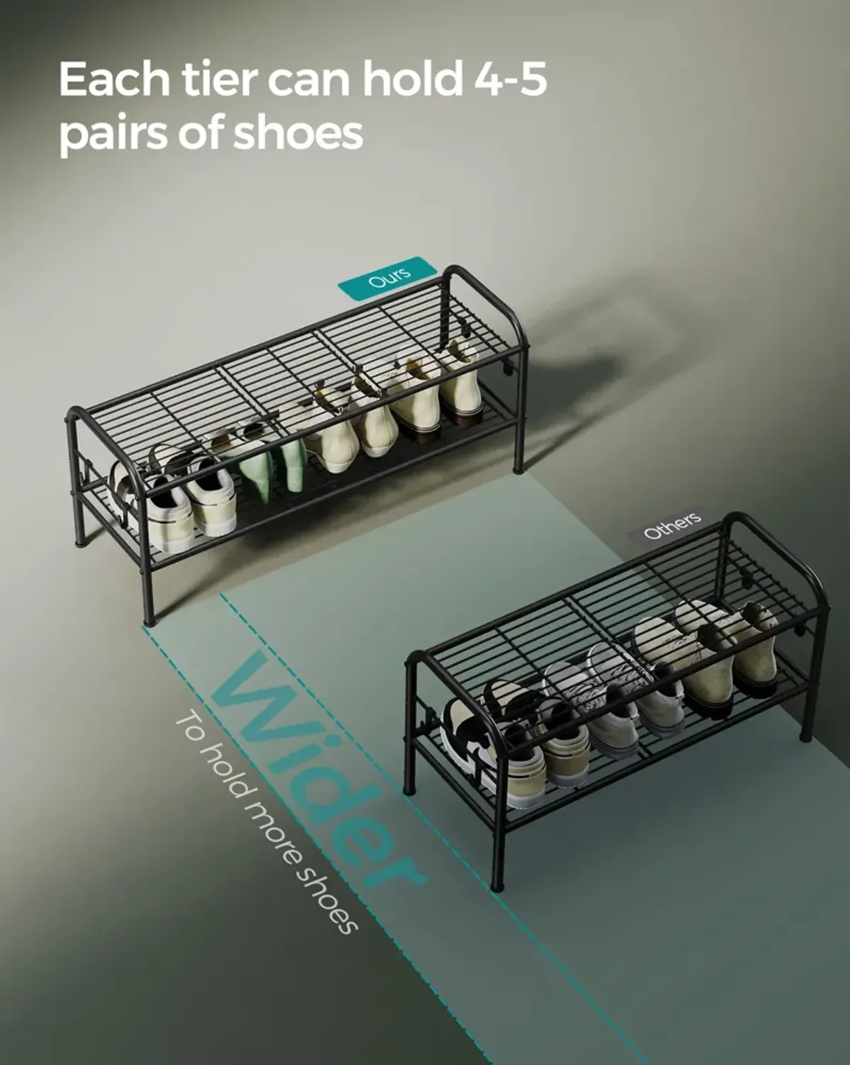 2-Tier Metal Shoe Rack Space-Saving Organizer for Entryway and Closet