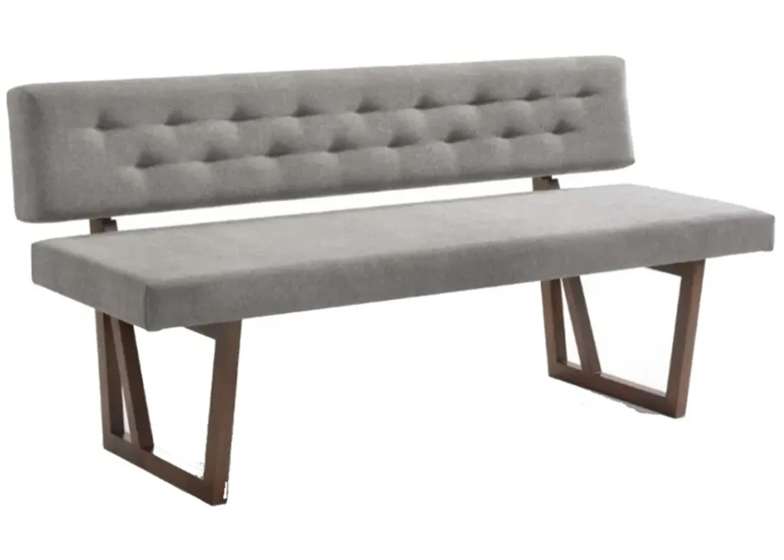 Fabric Upholstered Dining Bench with Rubber Wood Feet, Gray and Walnut Brown-Benzara