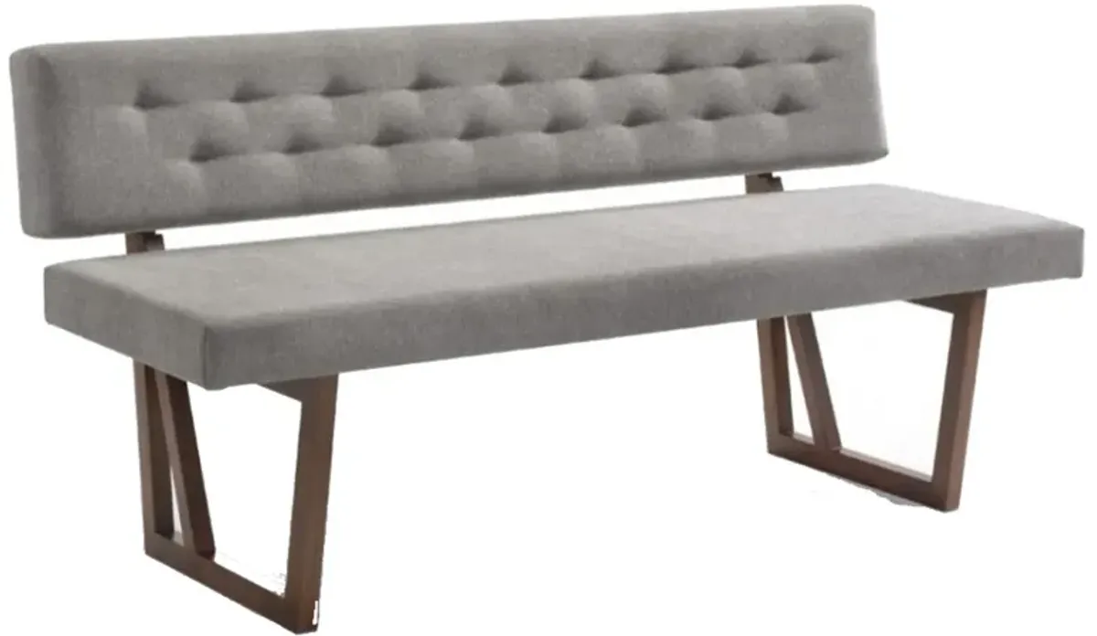 Fabric Upholstered Dining Bench with Rubber Wood Feet, Gray and Walnut Brown-Benzara