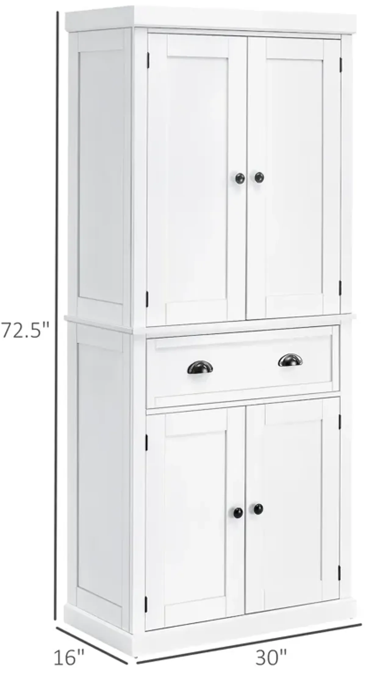 72" H Colonial Kitchen Pantry Freestanding Storage Cabinet White