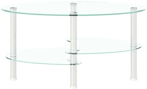 Transparent Oval Glass Coffee Table, Modern Table with Stainless Steel Leg