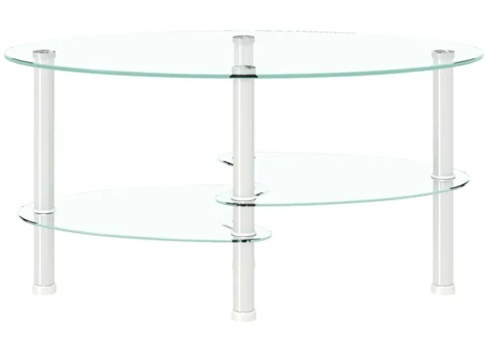 Transparent Oval Glass Coffee Table, Modern Table with Stainless Steel Leg