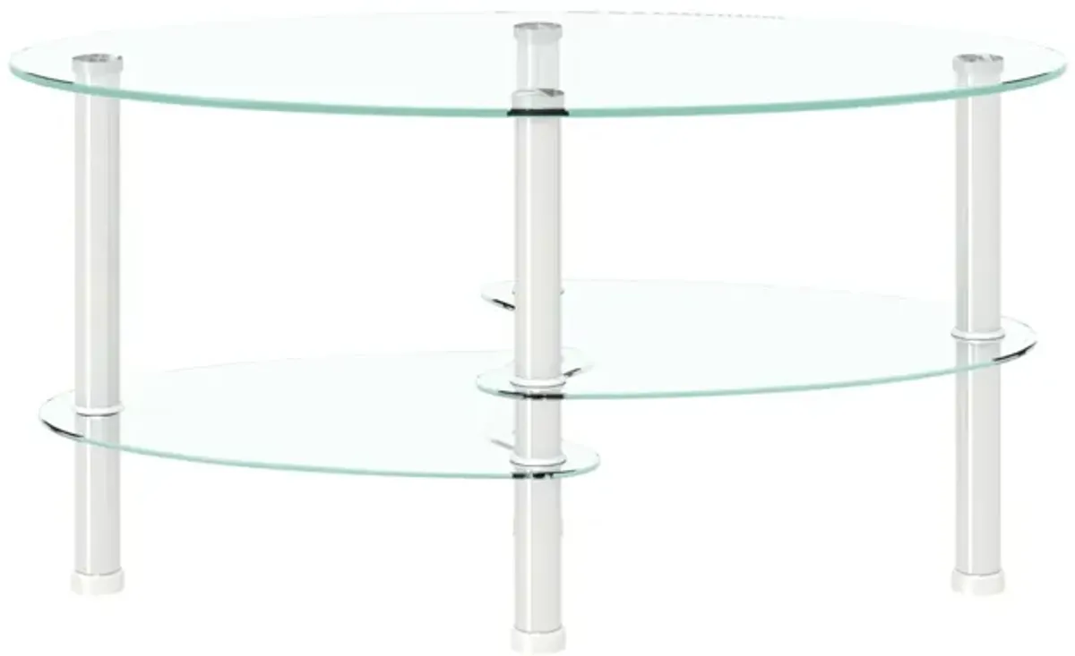 Transparent Oval Glass Coffee Table, Modern Table with Stainless Steel Leg