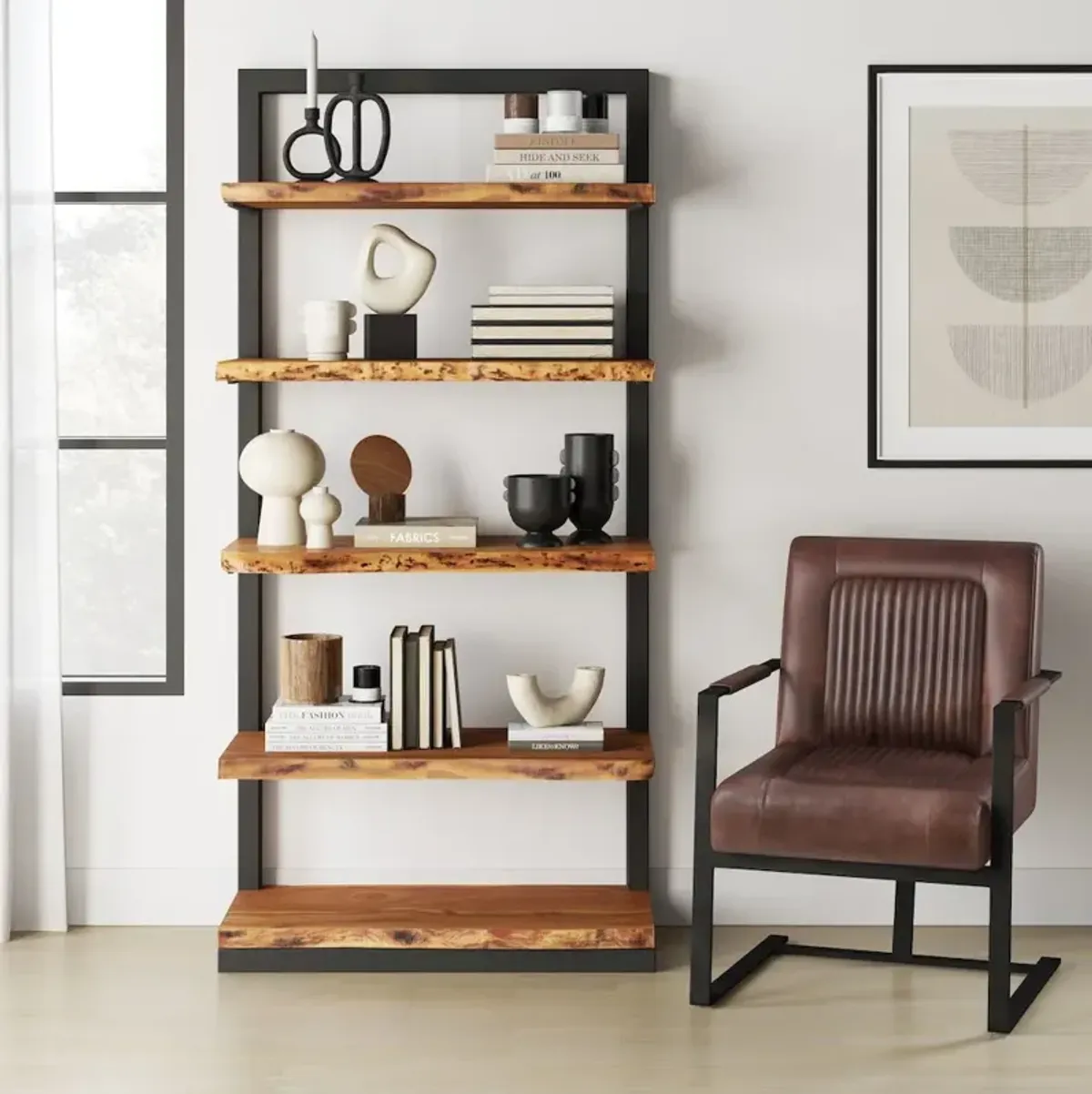 Jofran Maguire Modern Industrial Genuine Leather Sled Chair