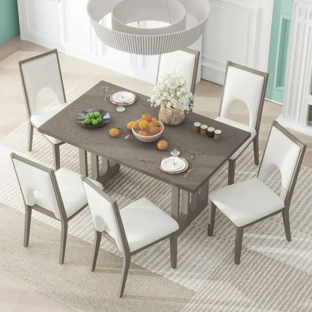 Merax Farmhouse Wood Dining Set  with Rectangular Table