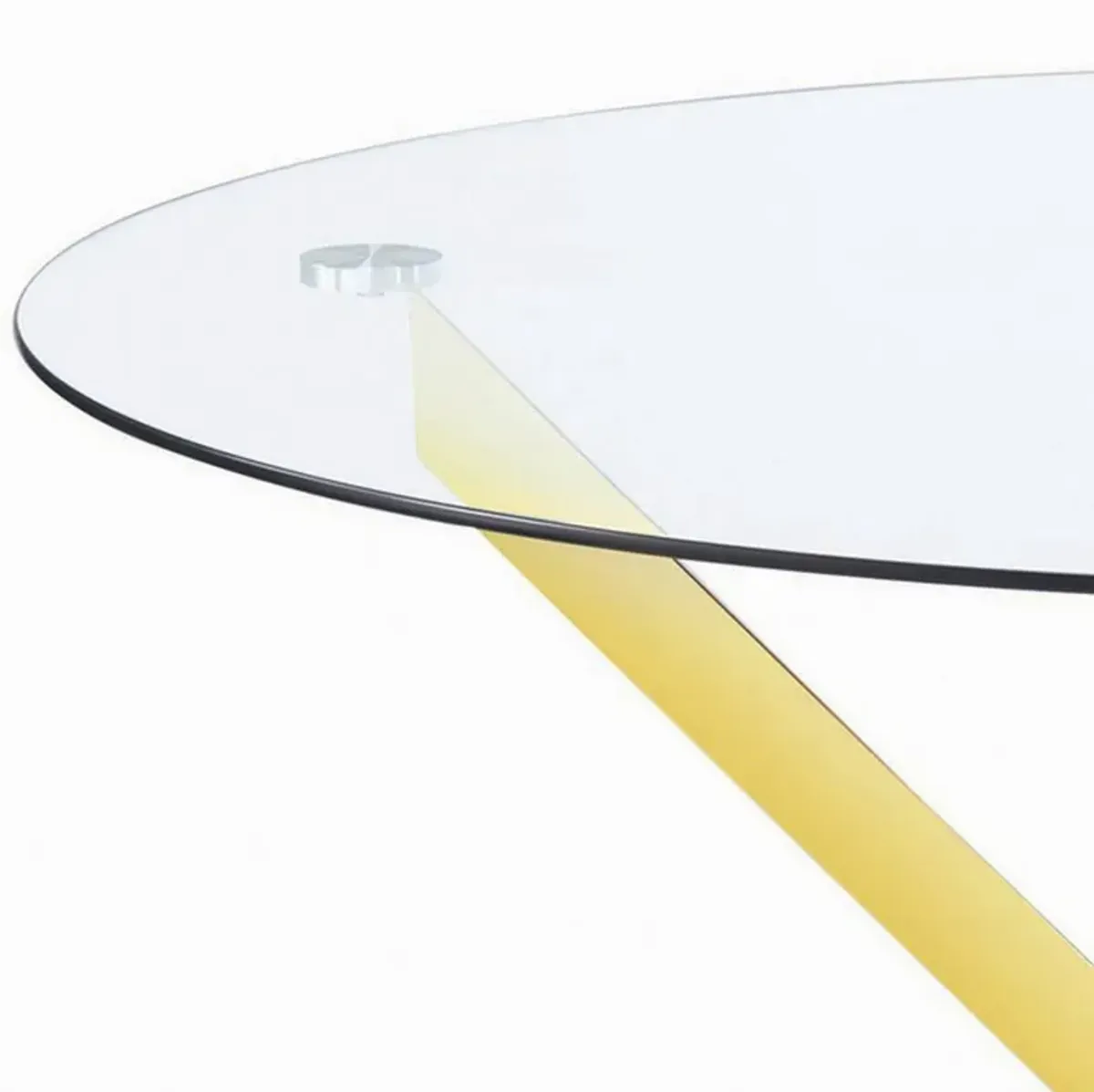 Dining Table with Glass Top and Curved Design Metal Base, Gold-Benzara