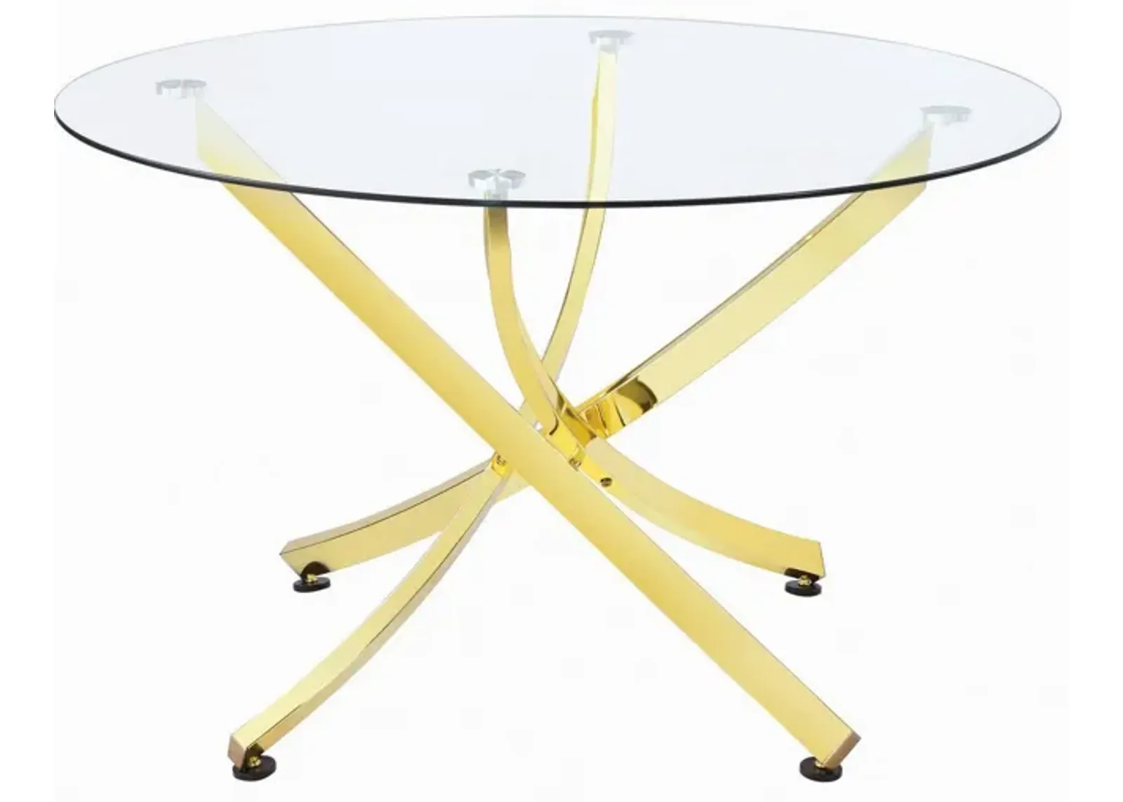 Dining Table with Glass Top and Curved Design Metal Base, Gold-Benzara