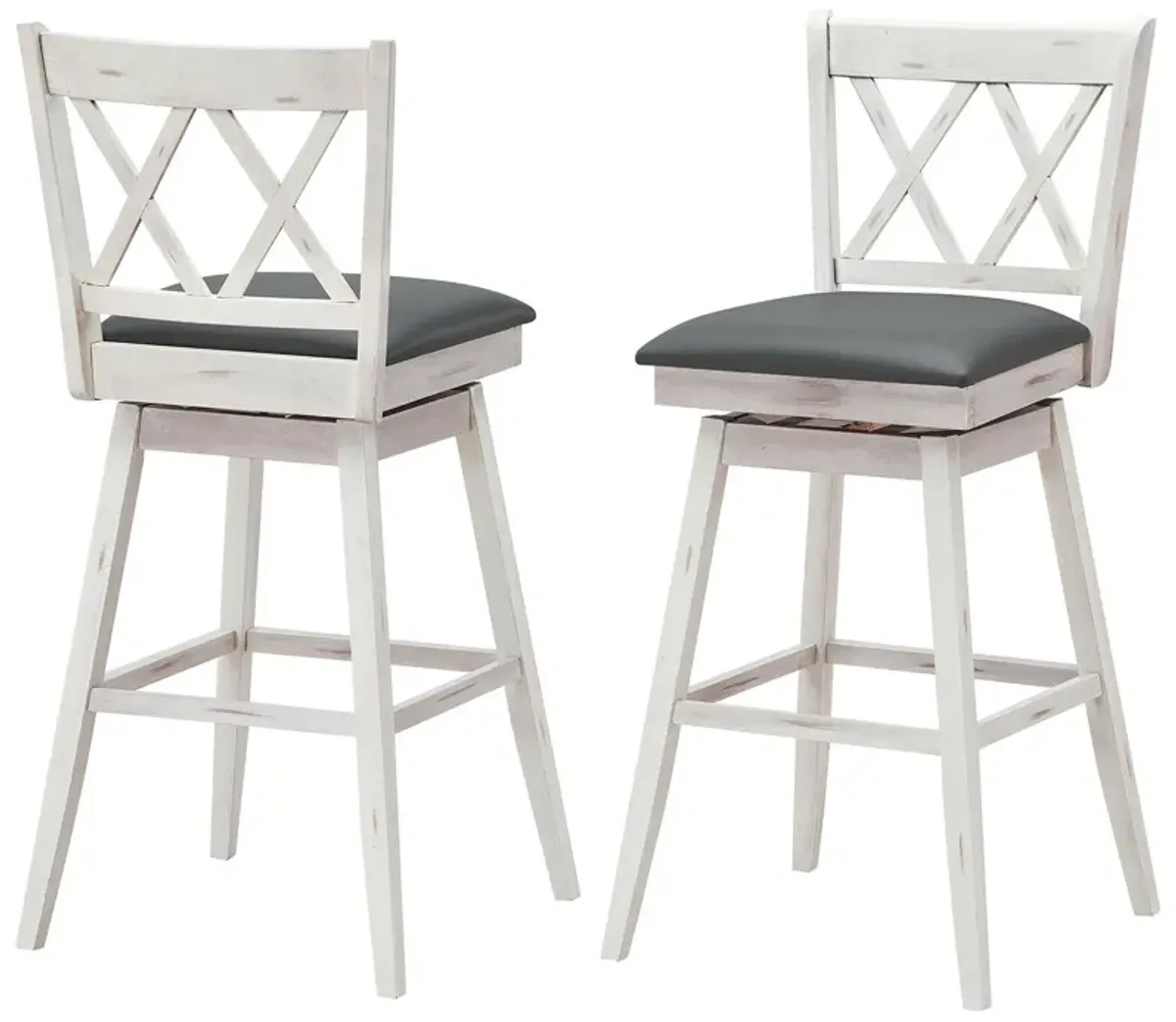 2 Pieces 29 Inches Swivel Counter Height Barstool Set with Rubber Wood Legs