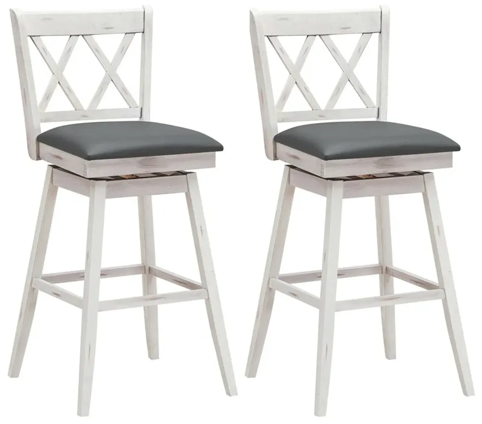 2 Pieces 29 Inches Swivel Counter Height Barstool Set with Rubber Wood Legs