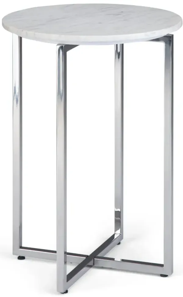 Marsden Modern 18 inch Wide Metal Accent Side Table with Polished Stainless Steel Base in White, Silver
