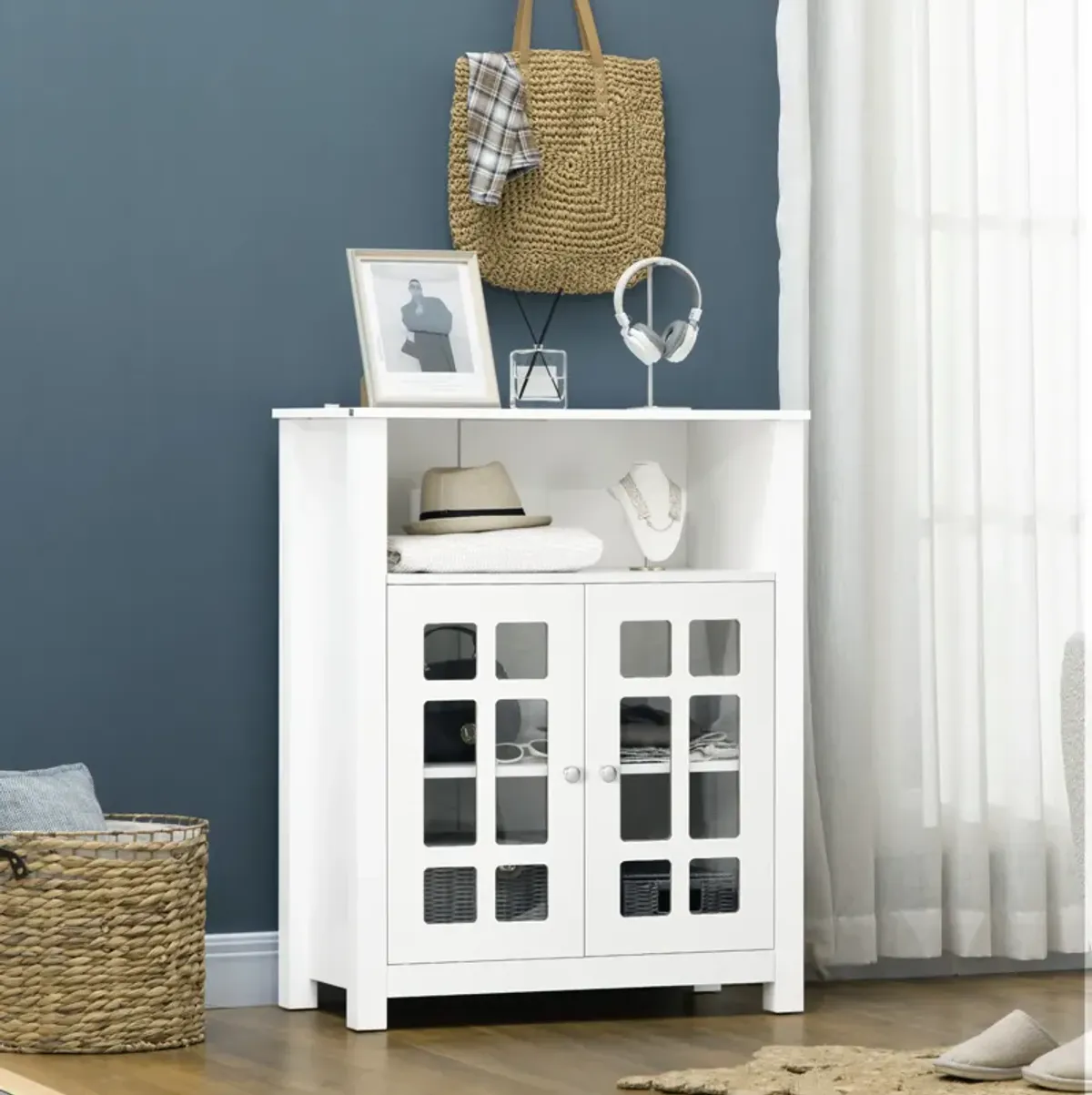 Kitchen Cabinet Storage Cabinet Sideboard Buffet Cabinet with 2 Glass Doors