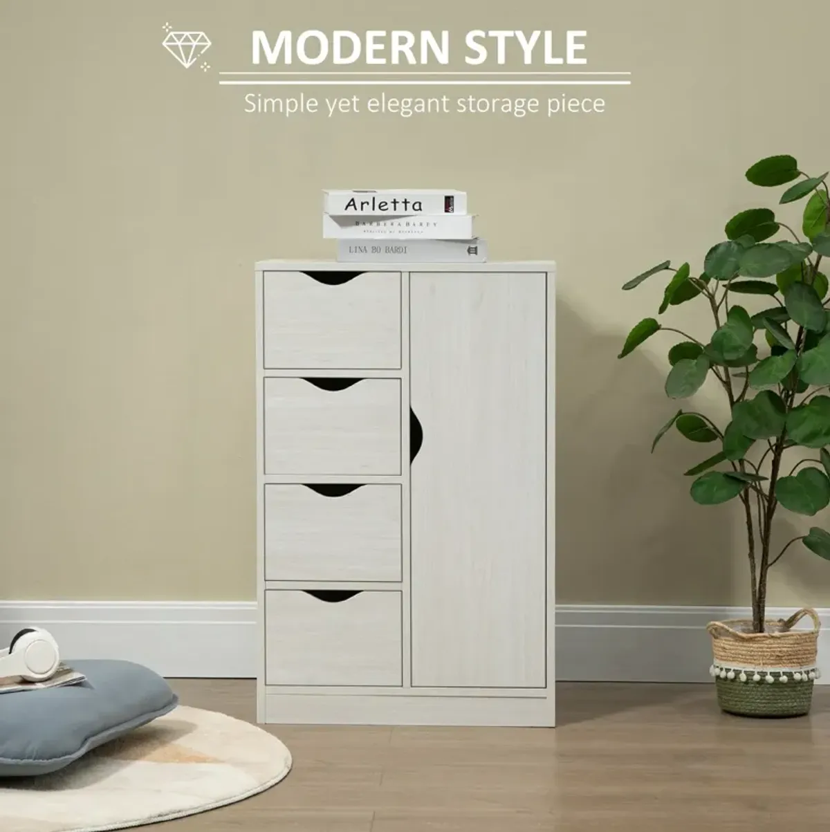 White Slim Organizer: Modern Storage Cabinet with 4 Drawers