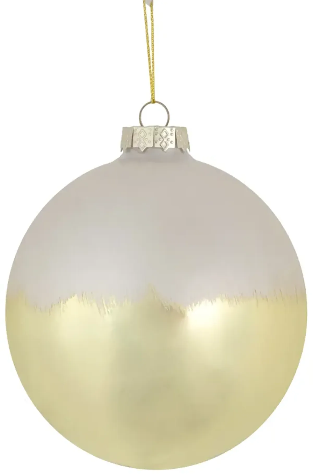 3.5" Brushed White and Gold Glass Ball Christmas Ornament